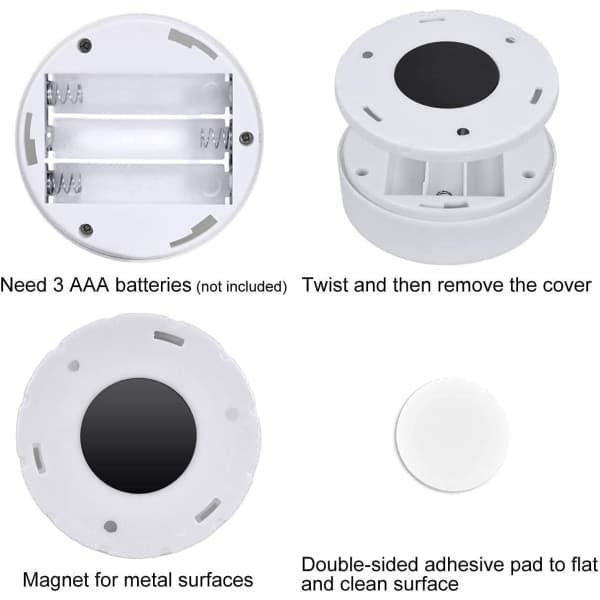 IC 3-pakks LED-bevegelsessensorlamper for innendørs, skapbelysning, batteri