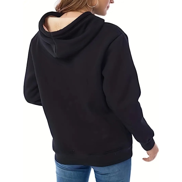 Solid Kænguru Lomme Hoodie, Casual Langærmet Hoodie Til Efterår & Vinter, Damebeklædning Sort black M