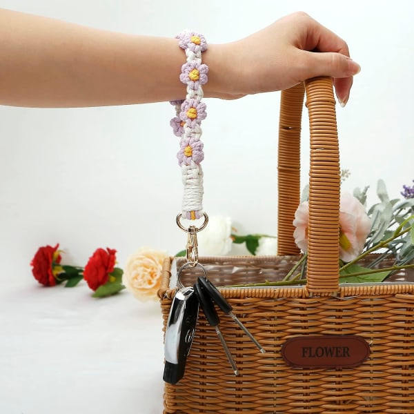 Makrame Nøkkelring Håndlaget Wristlet Nøkkelring Håndtak Snøre For Nøkler Søt Blomst Nøkkelring Nøkkelring For Kvinner IC