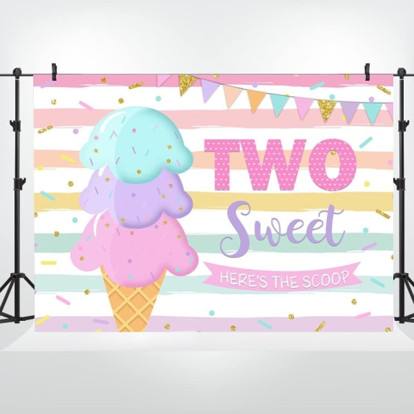 IC Flicka Födelsedag Här är Scoop Fest Banner Färgglada Ränder Polka Dots Fotografi Bakgrunder Tårta Bord Banner Dekorationer Tillbehör 7x5ft