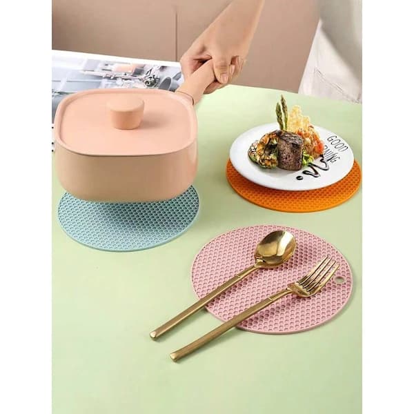 6-pack Silicone Heat Resistant Placemats - Round Non-Slip Pot Holders for Kitchen Counters & Dining Tables, 6pcs 6pcs