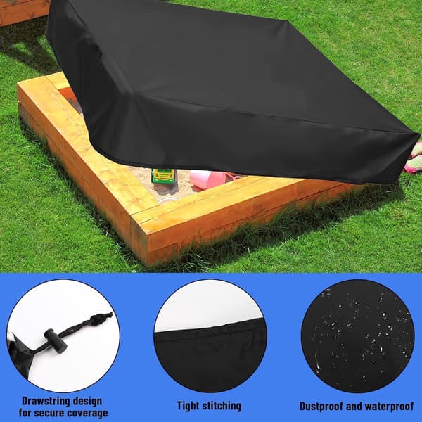 Sandpit Cover - 120x120x20cm - with - Drawstring - Suitable - Protect - Children's Toys - Sandpit - Pool - Patio - Black
