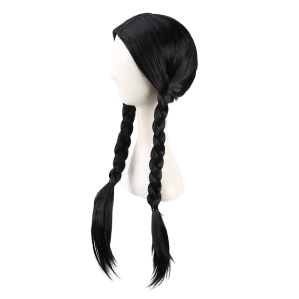 IC Addams Family onsdag Addams Cosplay Paryk Sorte Fletninger Syntetisk Sort One Size