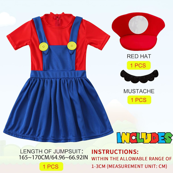 Luigi-dräktset, Luigi-dräkt, Bros, Maskeraddräkt, Kvinnor, Män, Outfit för jul, karneval, maskerad Adult woman red XL