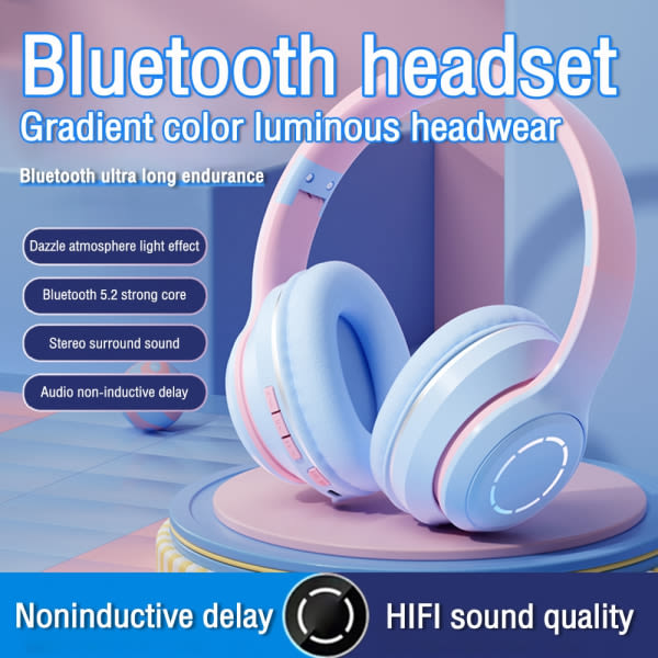 IC Gradient Färg Bluetooth-hörlurar Trådlösa Musikhörlurar LED Gaming-headset med ljus och mikrofon