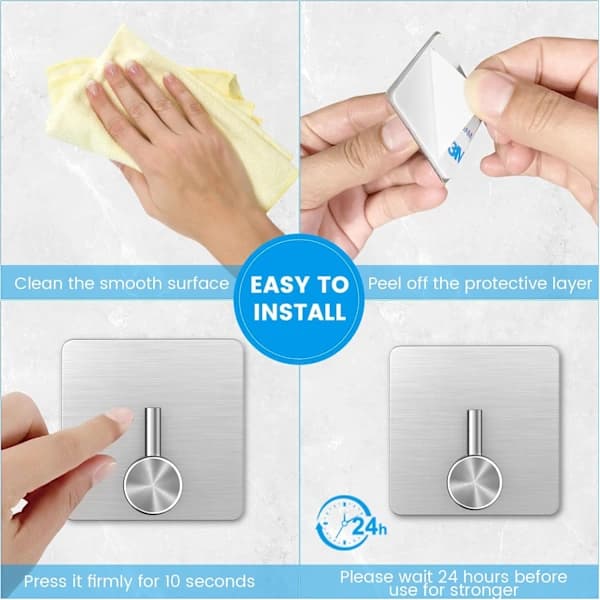 1-pack Self-Adhesive Hooks, Stainless Steel Towel Hook, Bathroom Hooks, Wall Hooks for Kitchen and Bathroom