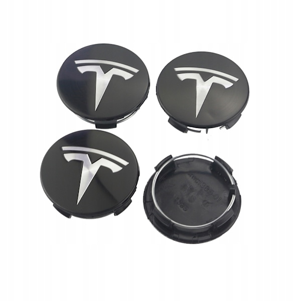 4-pak - Tesla Senterdeksler / Hjulnav Emblem - Bil 77 Svart/silver