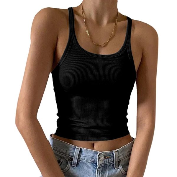 IC Ärmlös linne dam Formpassande Scoop Neck Ribbstickade Basic Cami-toppar (stora)