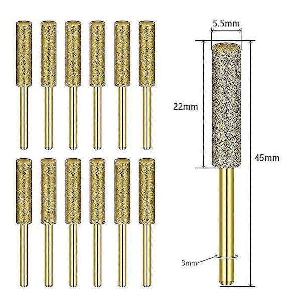 12 stk. Kædesavsslibebits Titaniumbelagte Diamantslibestifter til Dremel Kædesavskædeslibning 5,5 mm 5.5mm