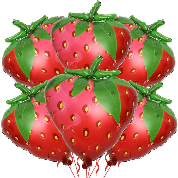 IC 6-pack Gaint jordgubbsfolieballonger 23 tums söta heliummylar jordgubbsballonger for söta jenter sommarfesttema