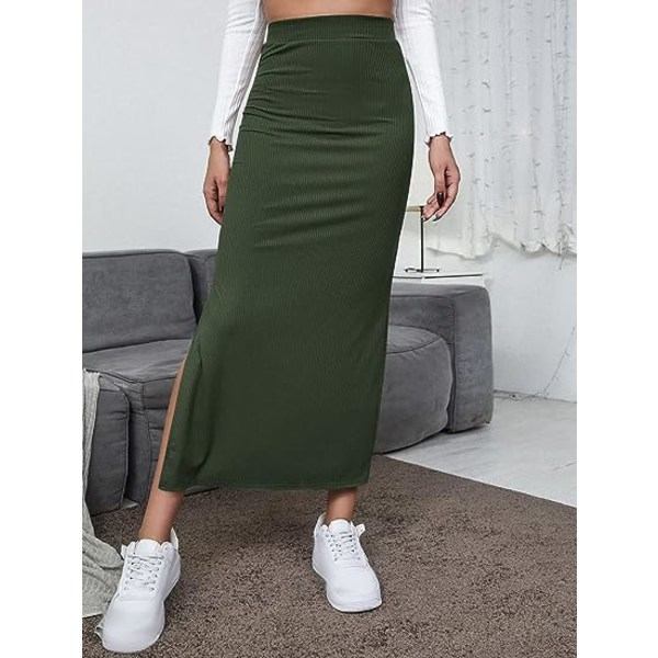 IC Dam Elastisk Midja Delad Lår Ribbstickad Lång Maxi Bodycon Pennkjol
