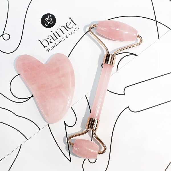IC Jade Roller & Gua Sha, Ansiktsrulle, Facial Beauty Roller-rosa