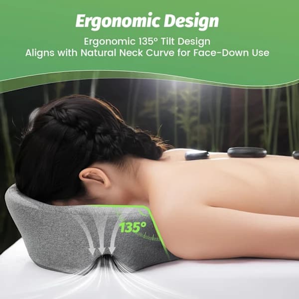 Massage Pillow for Face Down with Dual Breathing Holes Memory Foam Neck Support Grey