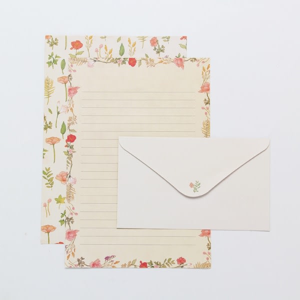 IC Blommigt papir brevpapir sæt, 2 dele sæt (12 fodrade papirark + 6 matchande kuvert)
