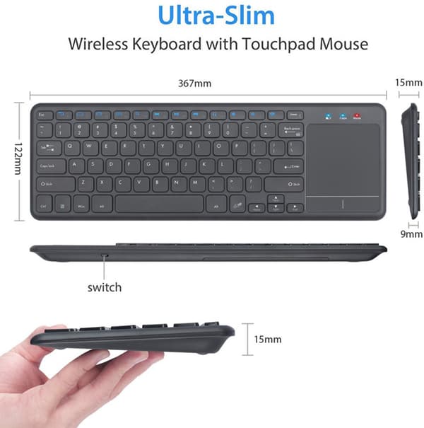 2.4G Trådløst Tastatur Med Touchpad, 78 Taster, Stille ABS Design, Til Windows Bærbare Computere Og TV'er, Sort, 36.7 x 12.3 x 2 cm