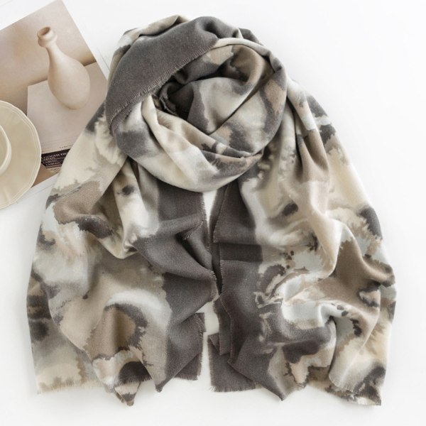 IC 1 tryckt scarf varm scarf litterär retrostil sjal grå