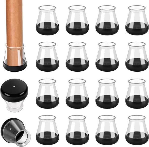 16-pack stolsbenskydd - små silikonskydd - golvskydd - transparenta - storlek S - möbelskydd - transparenta