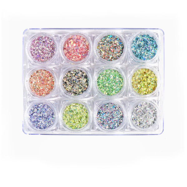 12-pack nagelkonstpulver DIY nageldekoration glitter glänsande färg