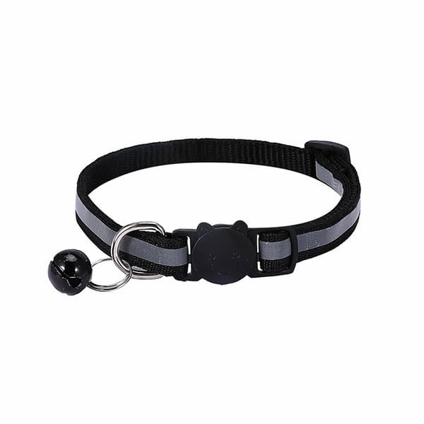 Reflekterende kattehalsbånd med klokke, blødt justerbart sikkerheds-quick-release-spænde, til katte og små hunde, sort, 19-32 cm