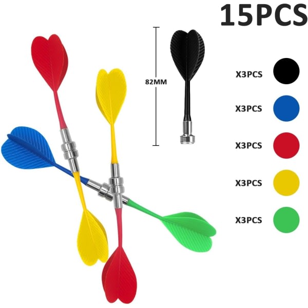 IC 15 st (Grön Röd Gul Blå Svart) Magnetiska Dart Säkerhetsersättning Dart Inomhus Speltavla Tillbehör 5 Färger Mix