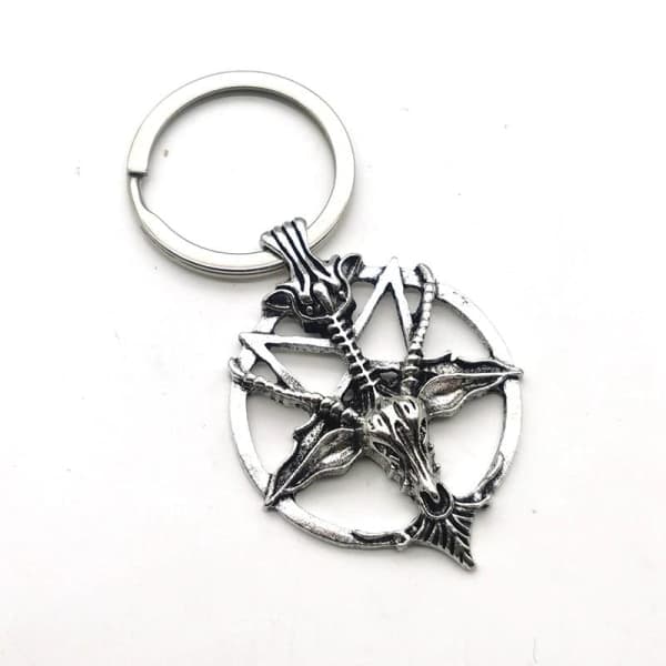 Nøkkelring Get Baphomet Invert Pentagram Goat Okkultisme Magi Sølv IC