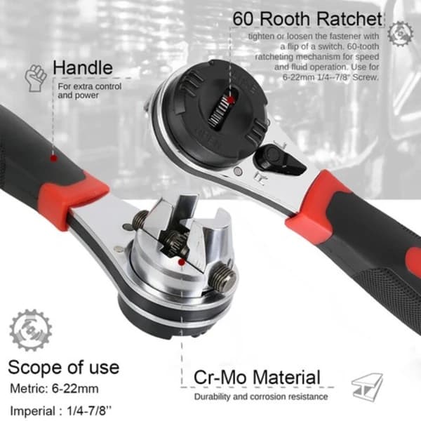 Adjustable Ratchet Wrench 1/4-7/8 inch Universal Wrench with Non-slip Handle