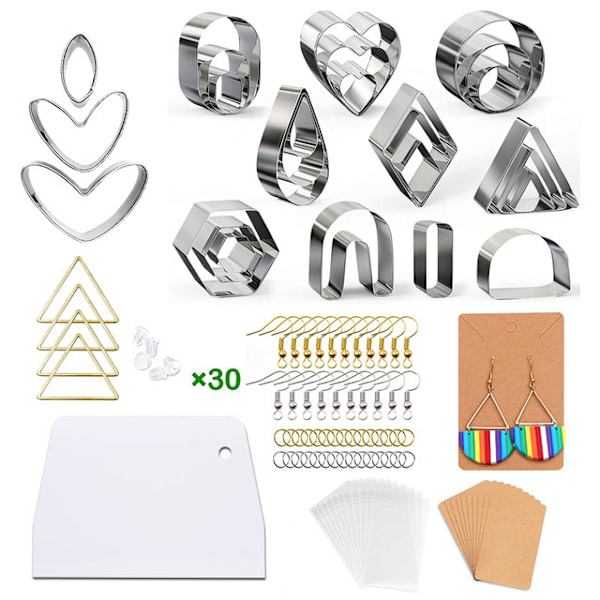 DIY leire øredobber smykker øredobber laging farget leire tilbehør med oppbevaringspose og bakside i papp F 132-piece set