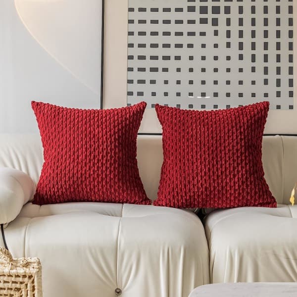 Sæt med 2 Bløde Stribede Sammet Dekorative Pudebetræk 16x16 tommer, Pudebetræk til Sofa 40x40cm, Bourgogne