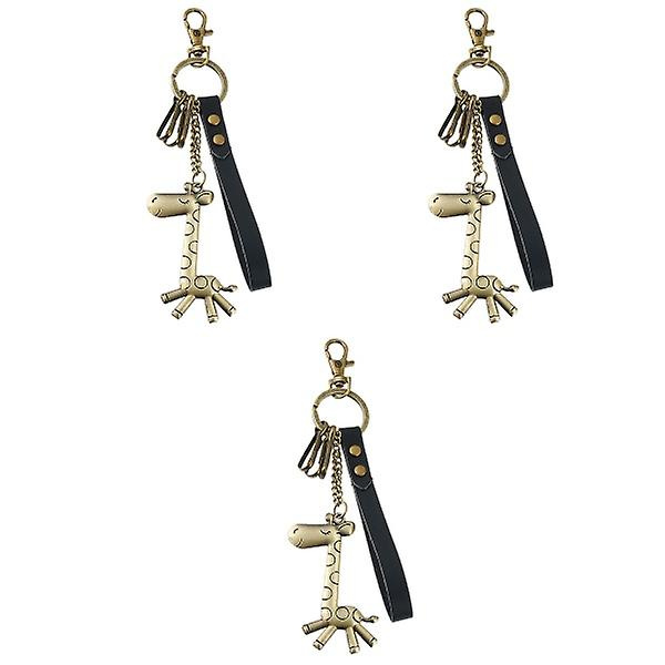 3 stk Retro Giraff Legering Lær Nøkkelring Bilnøkkelring Håndveske Henge Dekorasjon Henge Ornament 3pcs IC