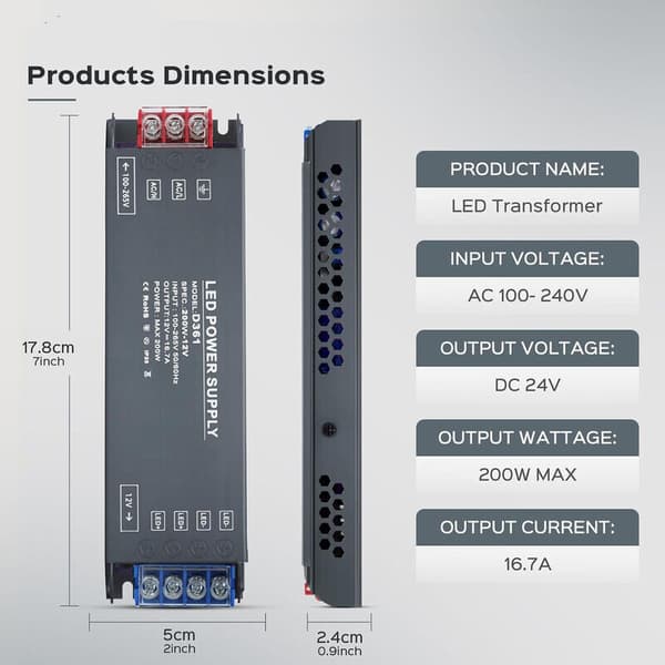 12V 200W LED Driver Strømforsyning Transformator 16.64A AC 230V til DC 12V Kompakt Slank Lavspenning for LED-lys