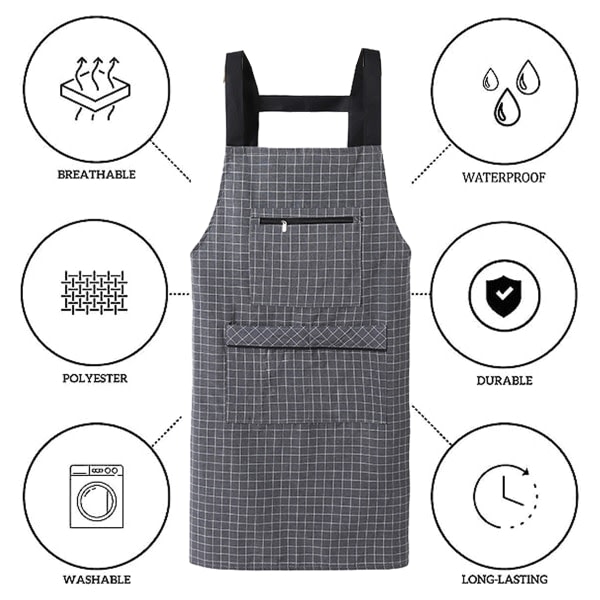 IC Bomullsförkläde med fickor Kock Matlagning Köksförkläden för kvinnor grå