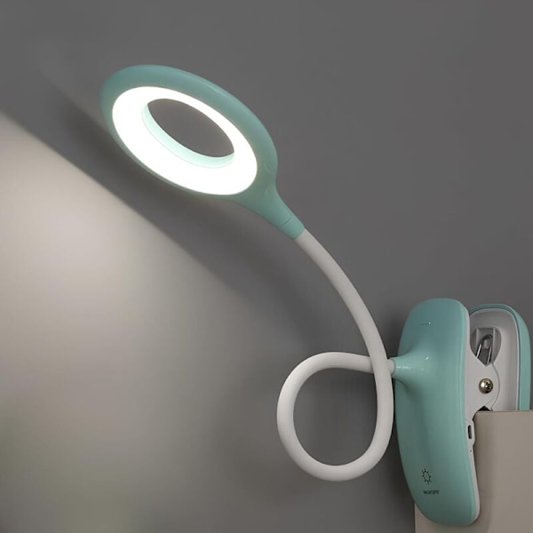 LED Läslampa Klämlampa Skrivbordslampa för Barn med Flexibel Hals USB Uppladdningsbar e-läsare Studier Arbete, Blå