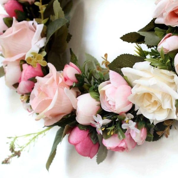 IC Dørkrans vægkrans, håndlavet kunstig blomsterdekoration til hjem, fest, dør, bryllup - blå