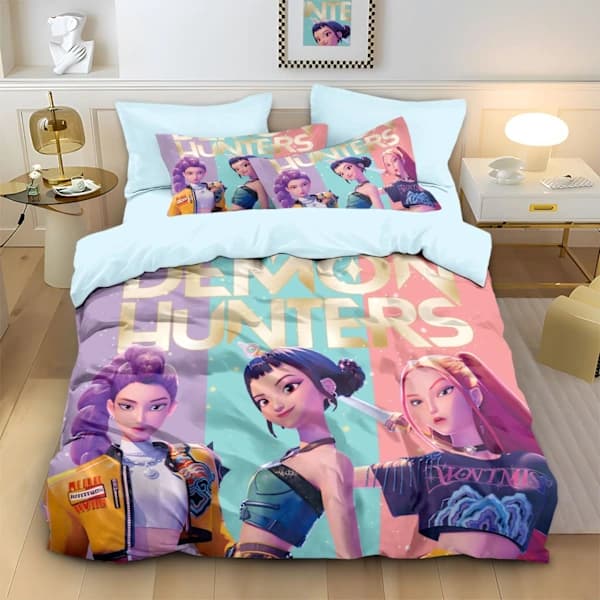 K Pop Demon Hunter Single Duvet Set Soft Printed Bedding Set Brushed Microfiber Duvets with Pillowcases Kpop Demon Hunters 135x