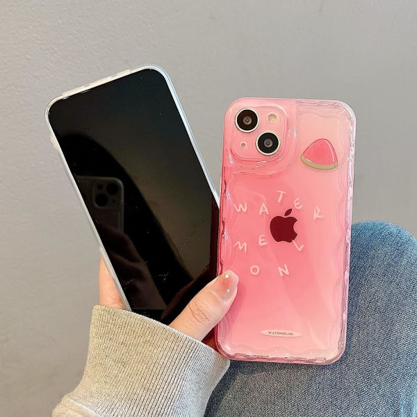 IC iPhone 14 Pro Max etui 6,7 tommer, søt gjennomsiktig sommergradient skall Vattendroppsform Kameraram Vågkant Blomkant Transparent, Vannmelonrød