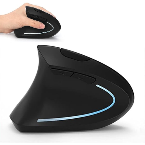 Vänsterhänt mus, trådlös 2,4g USB vänsterhänt ergonomisk vertikal mus, mindre brus - svart