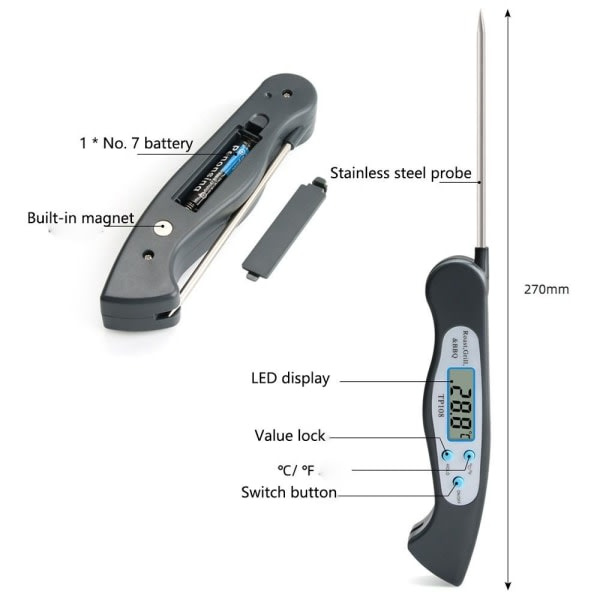 IC Digitalt termometer Grilltermometer for flere vinkler