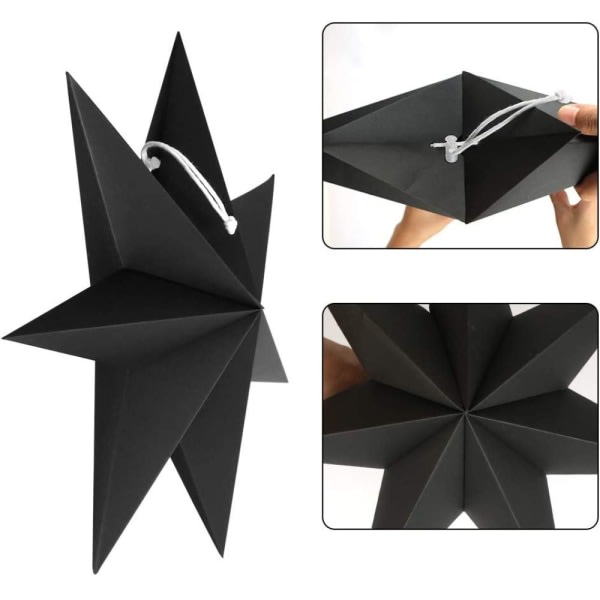 IC Foldbare Jule-Stjerner Foldbare Stjerner Sort Pakke med 5 30 cm Schwarz Weiß Grau