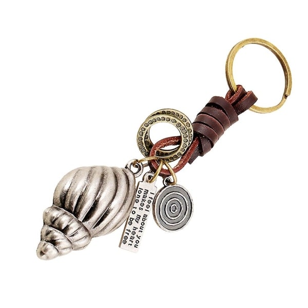 1 stk. Conch Nøglering Charm Vintage Cool Legering Læder Keyfob Håndtaske Hængende Bilnøglering Kreativ Gave IC