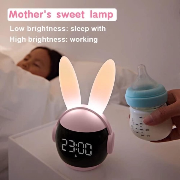 IC Barnens Sovrum Väckarklocka Kaninöron Uppvakningslampa Kan Väcka Klocka Sovtimer Nap Nanny Barnrumstillbehör Söt Rosa Tjej Barn Rosa