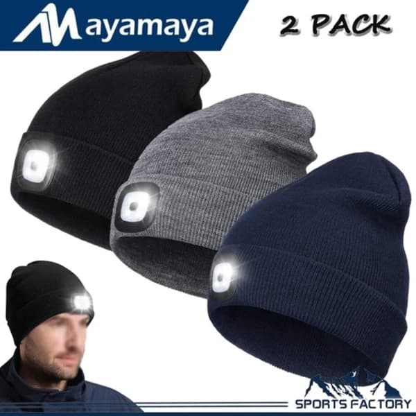 2-pack Unisex LED Beanie Hat Lamp Uppladdningsbar Varm Vinter Stickad Pannlampsmössa Grå-1 Pack Gray-1 Pack