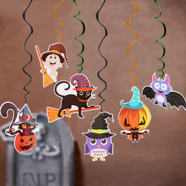 IC 6 stk takhengende virveldekorasjon Halloween festdekorasjon