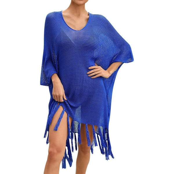 IC NOE Dam Strand Stickad Udskåret Fringe Bikini Cover Up