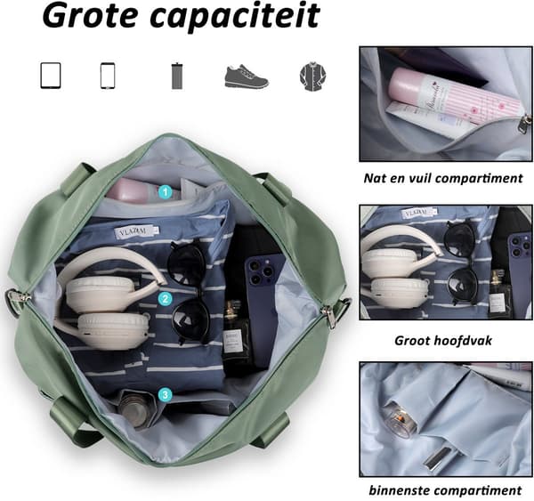 TAN.TOMI 38L hopfällbar resväska, vattenavvisande polyester weekendväska med expanderbar botten för män och kvinnor, grön