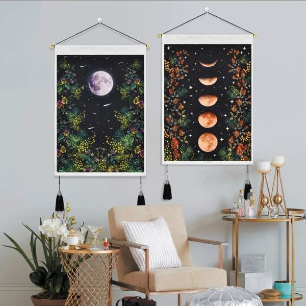 IC 2 stk Gobeläng Kvaster, Måne Veggkunst Bomull Lin Bomullsblomst Gobeläng