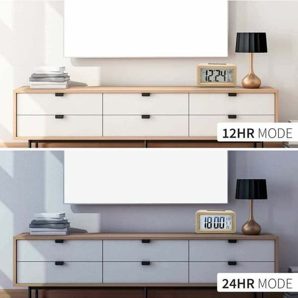 Digital väckarklocka i trä med LED-display Datum Temperatur Snooze Batteridriven Kräver 3 AAA-batterier