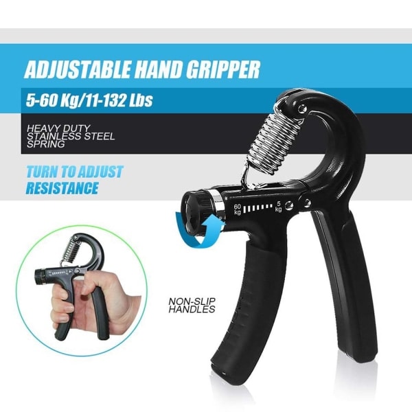 IC Justerbar Resistance Grip Strengthener 5-60 kg musta