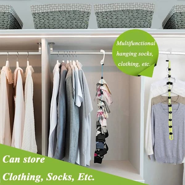 Hanging Bag Socks Storage - Hanging Without Drilling - Hanging Storage - Organizer - Retractable Clothesline with Clothespins -