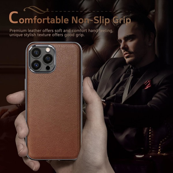 IC Designad iPhone 13 Pro Max case, Premium Business Slim Classic Cover Mjukt grepp-brun