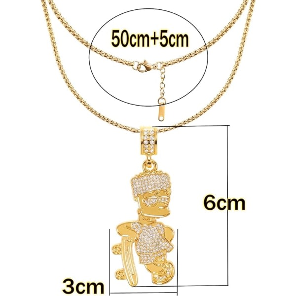 IC Bart Chain Halsband för män 18K guldpläterad CZ Helt Iced Out Cartoon 316L hänge i rostfritt stål